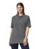A grey Gildan Hammer Adult Double Pique Polo shirt displayed on a model, featuring a collar and a logo.