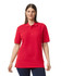 A red Gildan Hammer Adult Double Pique Polo shirt with a collar and a logo, displayed on a model.