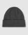 A grey American Apparel watch cap featuring a knitted design and a folded cuff. It has a branding logo.