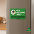 A set of fridge magnets featuring rounded corners in green and white, with logos and contact information.