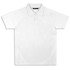 A white polo shirt with a collar and a logo on the chest, featuring short raglan sleeves.