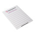 A magnetic whiteboard in white with a logo and several horizontal lines for writing.