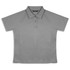 A grey women's polo shirt with a collar and short sleeves, featuring a brand logo.