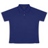 A navy blue women's polo shirt with a collar and short sleeves, featuring a logo on the chest.