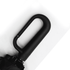 A black foldable umbrella featuring a curved handle and a sleek design. It includes a logo on the handle.