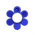 A blue drink bottle with a flower-shaped design featuring textured petals and a central opening, including a logo.