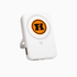 A white wireless charging powerbank with a circular design and a brand logo on the front.