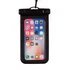 A waterproof phone pouch in black, designed to protect a smartphone, with a clear front for visibility.