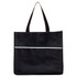 A black shopping tote bag with textured detailing and a reflective stripe, featuring two sturdy handles.