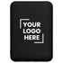 A black power bank with a smooth surface featuring a logo area in the centre.
