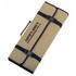 A beige tri-fold BBQ set with straps, featuring a handle for easy carrying. It includes branding on the surface.