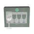 A ribbed glass wine glass with a tall stem, displayed next to its packaging featuring four glass outlines.