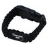 A black survival band made of braided material, featuring a clasp and a space for branding.