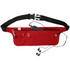 A red Lycra fitness belt featuring pockets for a phone, keys, and earphones. It has an adjustable strap and a logo.