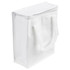 A white cooler bag with a zip closure and two handles, featuring a simple design and a branded logo.