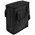 A black cooler bag with a zipped top and carrying handles, featuring a textured surface and a small logo.