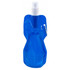 A drink bottle in a vibrant blue colour with a flexible design and a screw-top lid. It features a logo on its body.