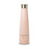 A drink bottle in soft pink with a stainless steel cap and a logo on the front.