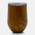 A drink bottle with a wood-like finish, featuring a clear lid, ideal for beverages.