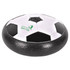 A black and white hover soccer ball with a logo on its surface, designed for fun and games.