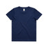 A navy blue kids' t-shirt with a simple design and a logo tag at the neckline.