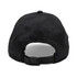 A black sports cap featuring a structured back, adjustable strap, and a logo.