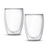 Two clear glass tumblers featuring a double wall design, offering an elegant and modern look.