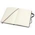A large, black Moleskine classic hard cover notebook with blank pages and a ribbon bookmark.