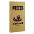A set of six crayons in various colours, packaged in a cardboard box with a window and a logo.