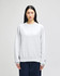 A grey Champion Reverse Weave® adult crew sweatshirt worn by a model, featuring a branding logo.