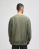A back view of an olive green adult crew sweatshirt, featuring a relaxed fit and a logo.
