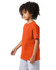 An orange short sleeve t-shirt for youth with a logo on the sleeve, featuring a relaxed fit.