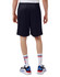 A person wearing navy Champion adult mesh shorts with pockets, viewed from the back, paired with stylish shoes and socks.