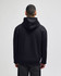 A black full-zip hooded sweatshirt displayed from the back, featuring a hood and a casual fit.