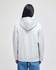 A grey full-zip hooded sweatshirt featuring a relaxed fit and a hood, viewed from the back.