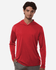A red hooded long-sleeve T-shirt for men, featuring a relaxed fit and a logo on the chest.