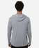 A light grey men's hooded t-shirt with long sleeves, featuring a hood and a minimalist design.