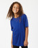 A youth performance t-shirt in vibrant blue, featuring a relaxed fit and a logo on the front.