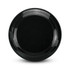 A frisbee in solid black with a smooth surface and circular design, featuring subtle textured rings around the edge.