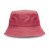 A washed bucket hat in a dusty rose shade with a textured finish and a logo.