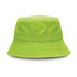 A bright lime green bucket hat with a soft, textured surface and a wide brim, featuring a logo.