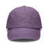 A vintage washed cap in a muted purple colour, featuring a structured brim and a logo on the front.