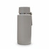 A drink bottle in light grey with a screw-top lid and a silver interior, featuring a logo.