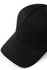 A black 5 panel cap made from 280gsm 100% cotton drill, featuring a logo on the front.