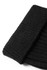 A black Beanie made of soft, knitted fabric displayed at an angle, showcasing its texture and fold.