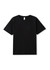 A black organic cotton T-shirt with short sleeves and a simple design, featuring a branding label.