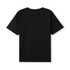 A black organic cotton T-shirt displayed from the back, featuring a simple design with a logo.