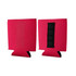 A pink magnetic stubby holder with a black fabric strip on one side and a solid pink back.
