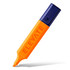 An orange highlighter with a dark blue cap, featuring a logo on the side.