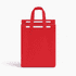 A red insulated reusable bag with two top handles, featuring a simple design and a logo on the front.